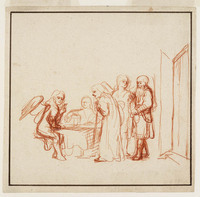 KT 1994 024
<br/>
Abraham en Sara ontvangen de drie engelen
<br/>
<em>Maes, Nicolaes (1634-1693) - toegeschreven aan</em>